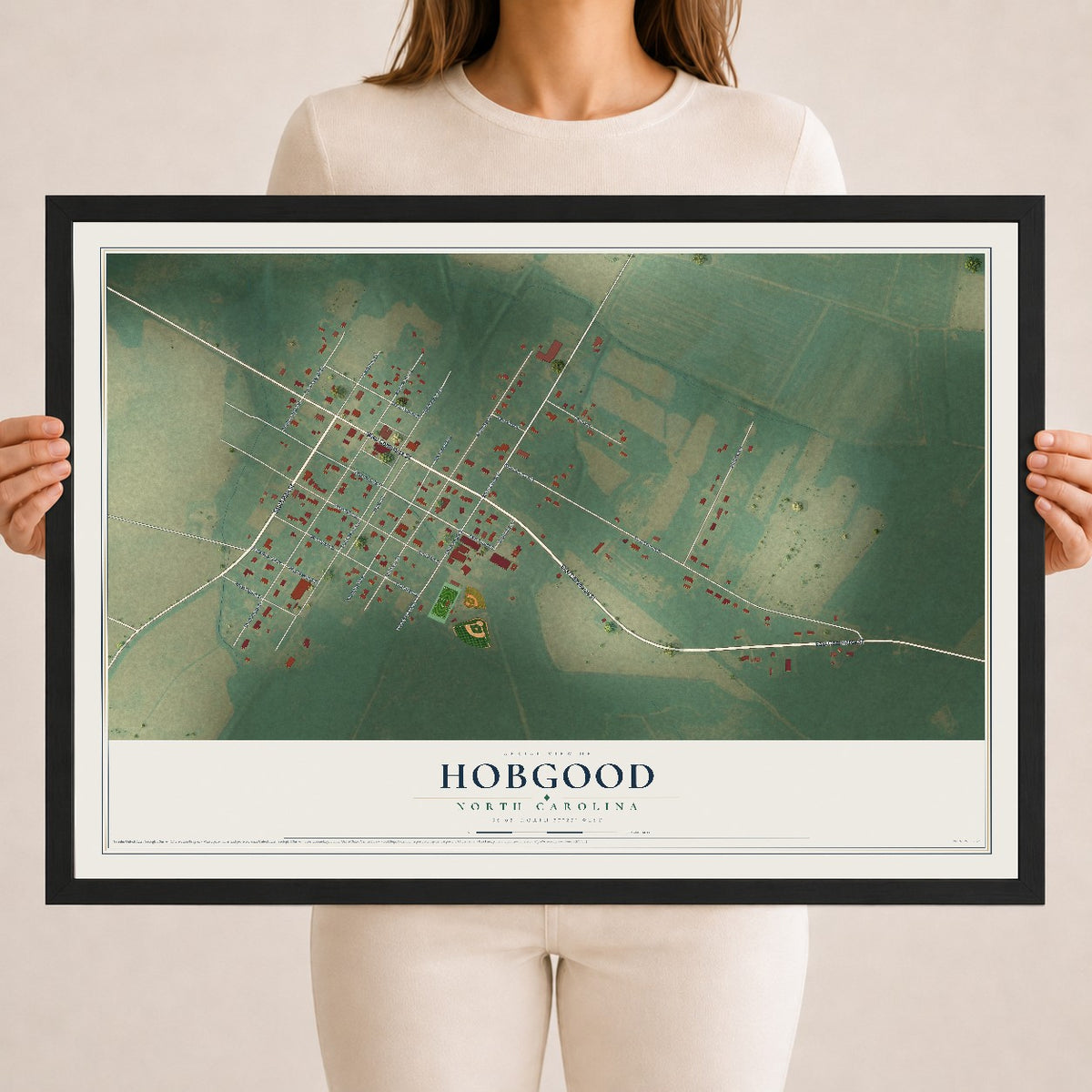 Map of Hobgood, North Carolina, 18 x 24 inch print in a black wood frame