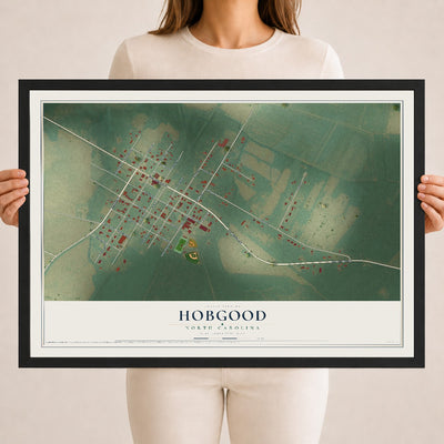 Map of Hobgood, North Carolina, 18 x 24 inch print in a black wood frame