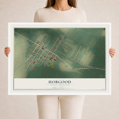 Map of Hobgood, North Carolina, 24 x 36 inch print in a white wood frame