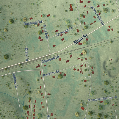 Close-up of the map of Hoffman, North Carolina print showing street and building detail