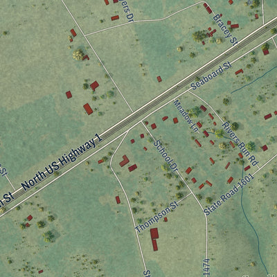 Second close-up of the map of Hoffman, North Carolina print showing more streets and buildings