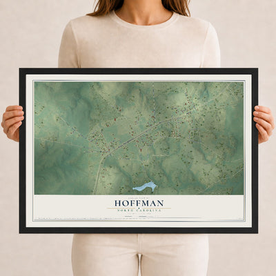 Map of Hoffman, North Carolina, 12 x 18 inch print in a black wood frame