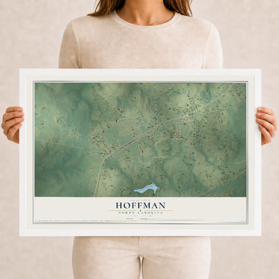 Map of Hoffman, North Carolina, 12 x 18 inch print in a white wood frame