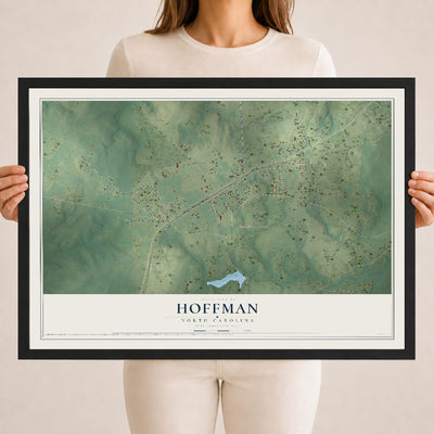Map of Hoffman, North Carolina, 18 x 24 inch print in a black wood frame
