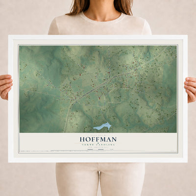 Map of Hoffman, North Carolina, 18 x 24 inch print in a white wood frame