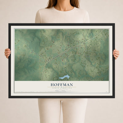 Map of Hoffman, North Carolina, 24 x 36 inch print in a black wood frame