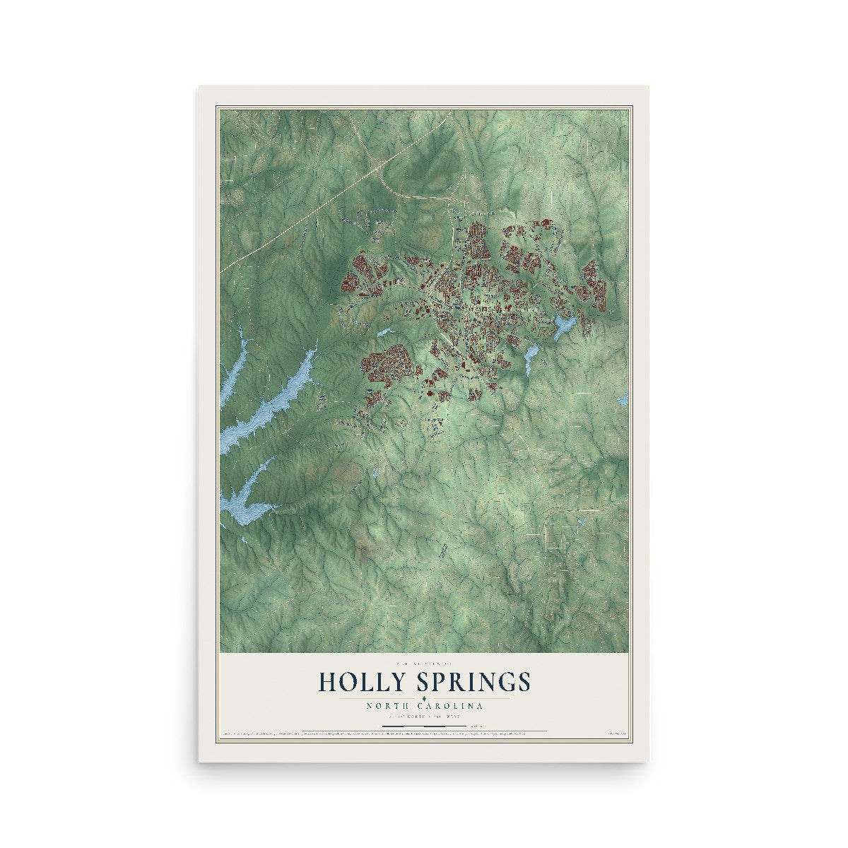 Map of Holly Springs, North Carolina, 12 x 18 inch unframed archival matte print
