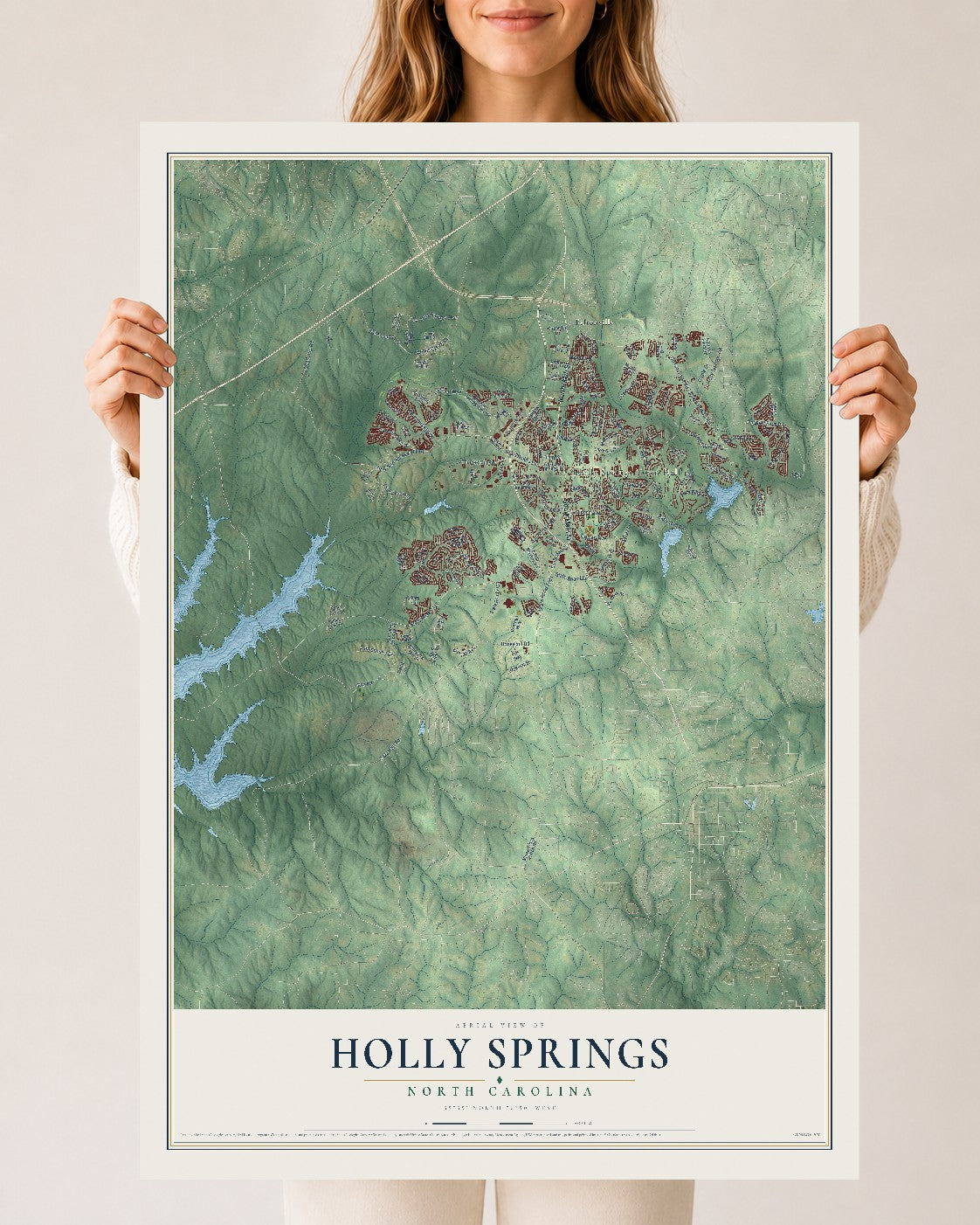 Map of Holly Springs, North Carolina, 24 x 36 inch unframed archival matte print