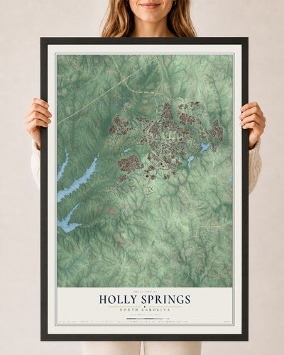 Map of Holly Springs, North Carolina, 24 x 36 inch print in a black wood frame