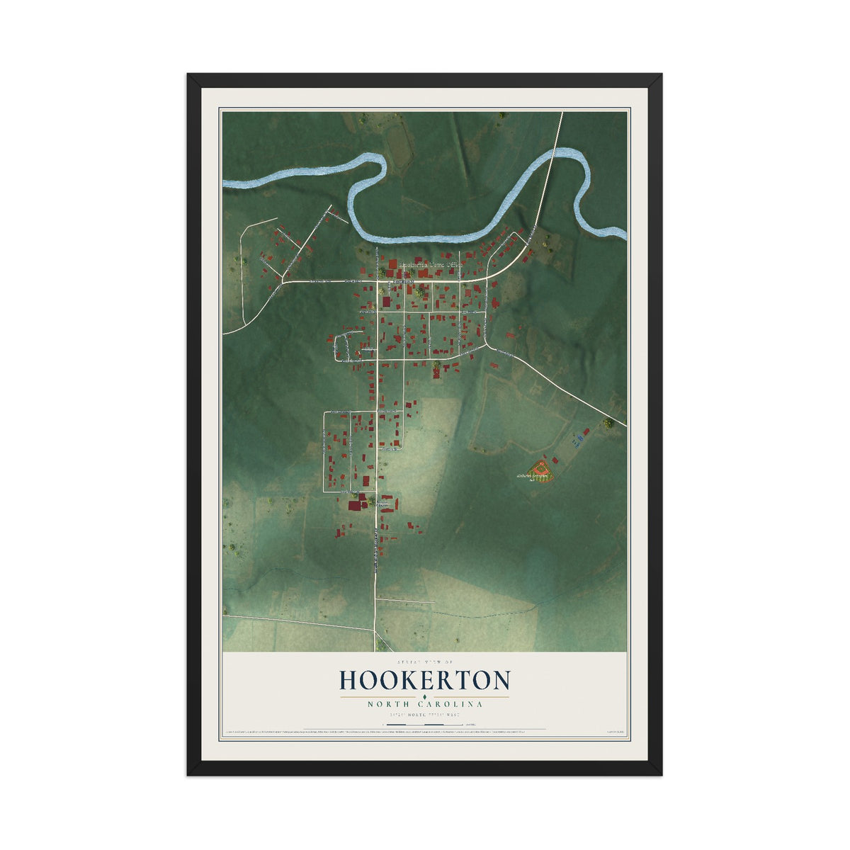 Map of Hookerton, North Carolina, 12 x 18 inch print in a black wood frame