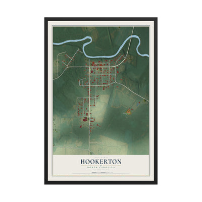 Map of Hookerton, North Carolina, 12 x 18 inch print in a black wood frame