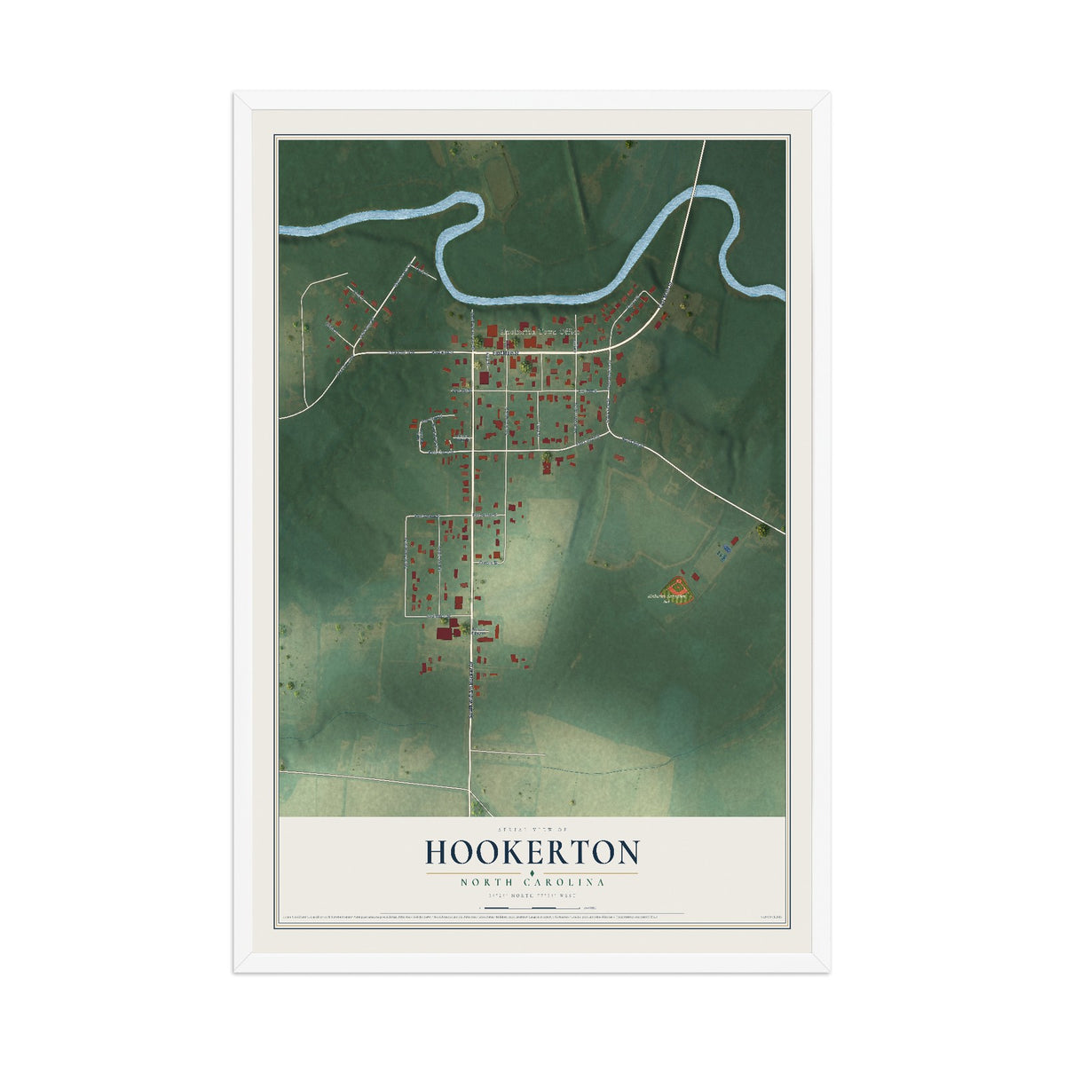 Map of Hookerton, North Carolina, 12 x 18 inch print in a white wood frame