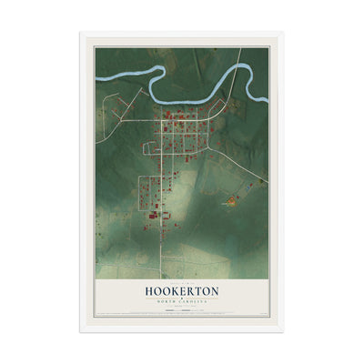 Map of Hookerton, North Carolina, 12 x 18 inch print in a white wood frame
