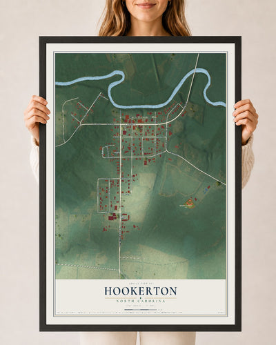 Map of Hookerton, North Carolina, 24 x 36 inch print in a black wood frame