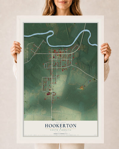 Map of Hookerton, North Carolina, 24 x 36 inch print in a white wood frame