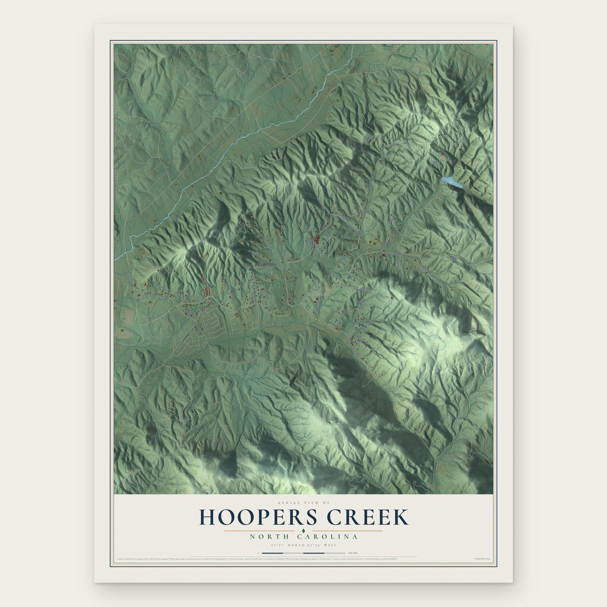 Hoopers Creek, North Carolina map print, the full design