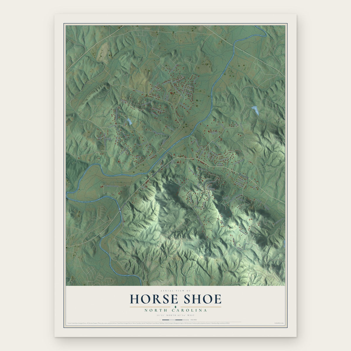 Horse Shoe, North Carolina map print, the full design
