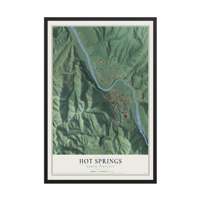 Map of Hot Springs, North Carolina, 12 x 18 inch print in a black wood frame