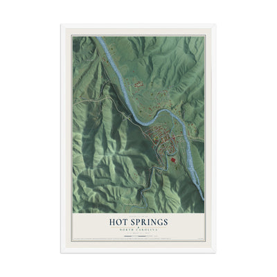 Map of Hot Springs, North Carolina, 12 x 18 inch print in a white wood frame