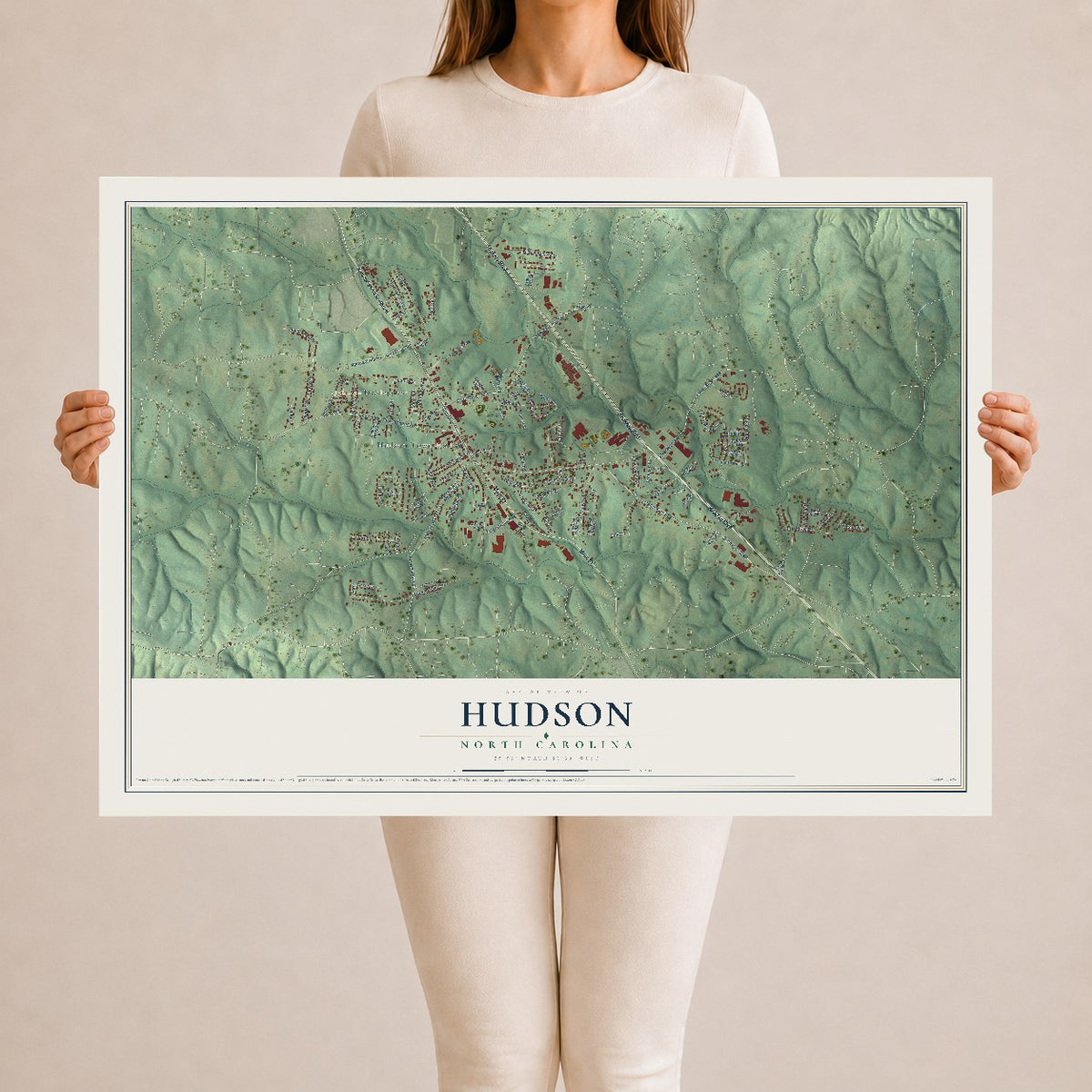 Map of Hudson, North Carolina, 24 x 36 inch unframed archival matte print
