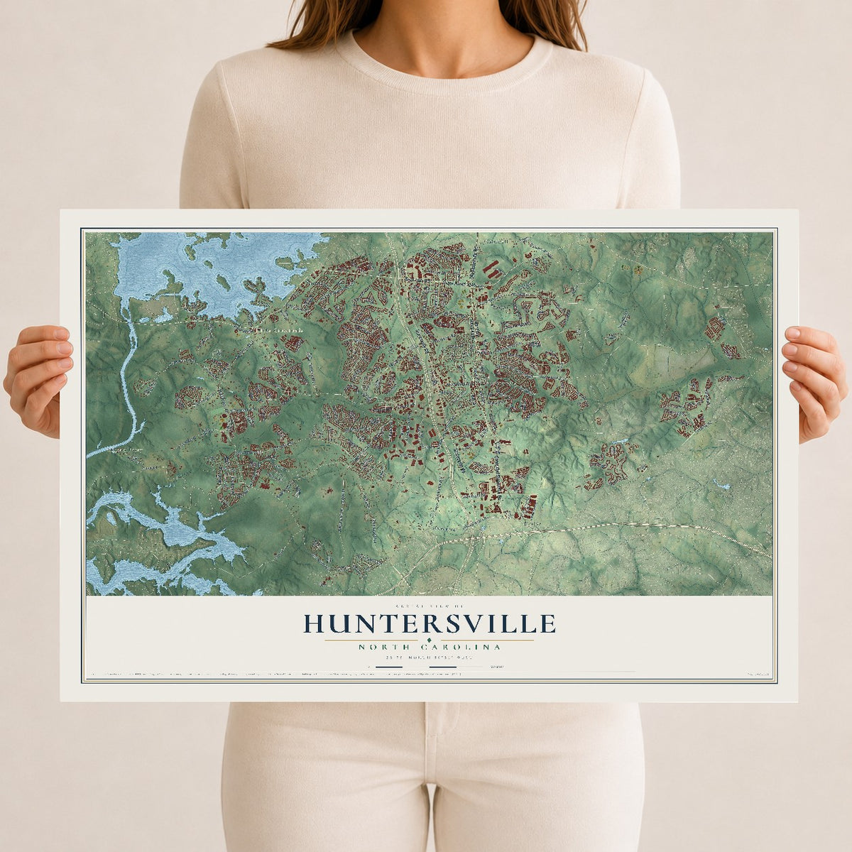 Map of Huntersville, North Carolina, 12 x 18 inch unframed archival matte print