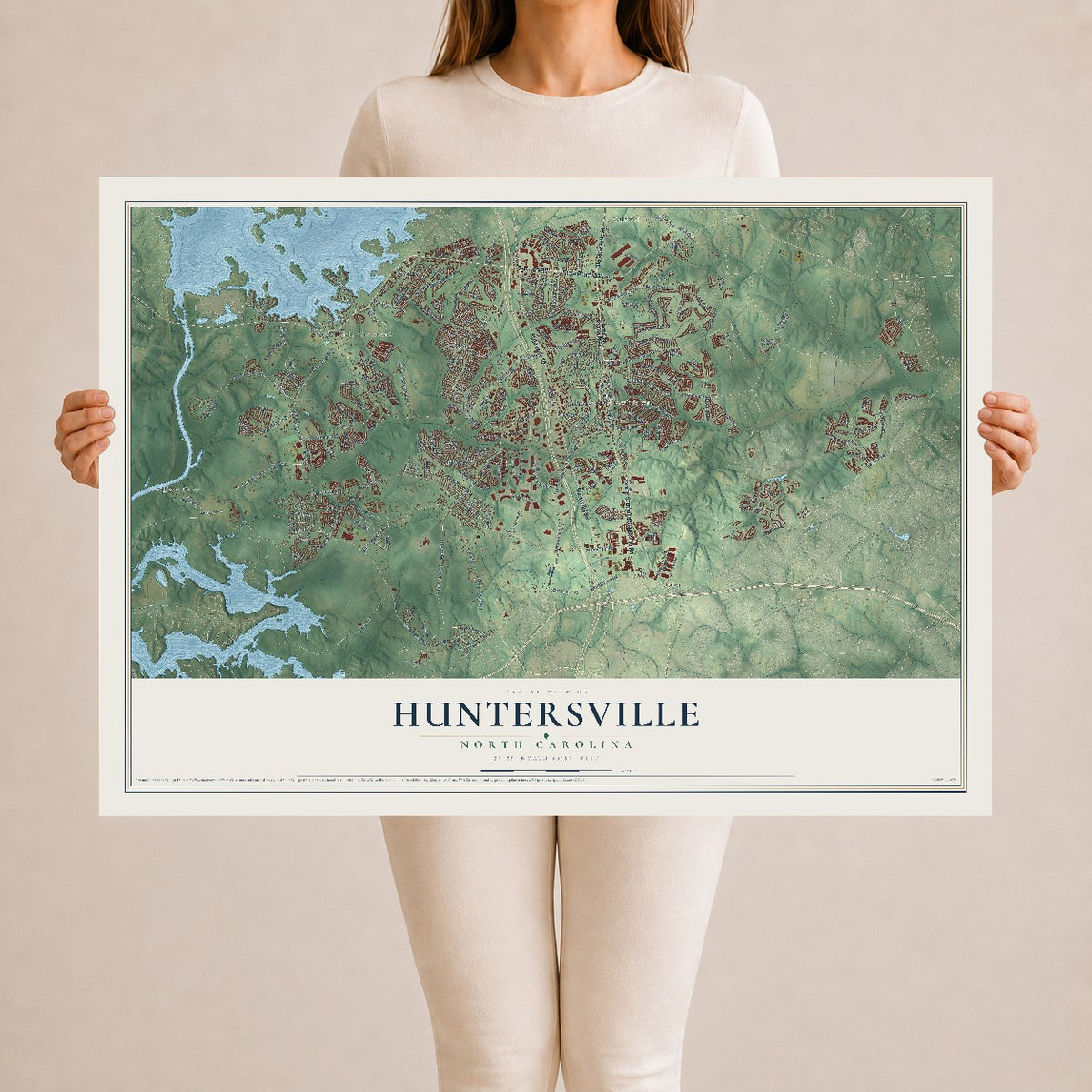 Map of Huntersville, North Carolina, 24 x 36 inch unframed archival matte print