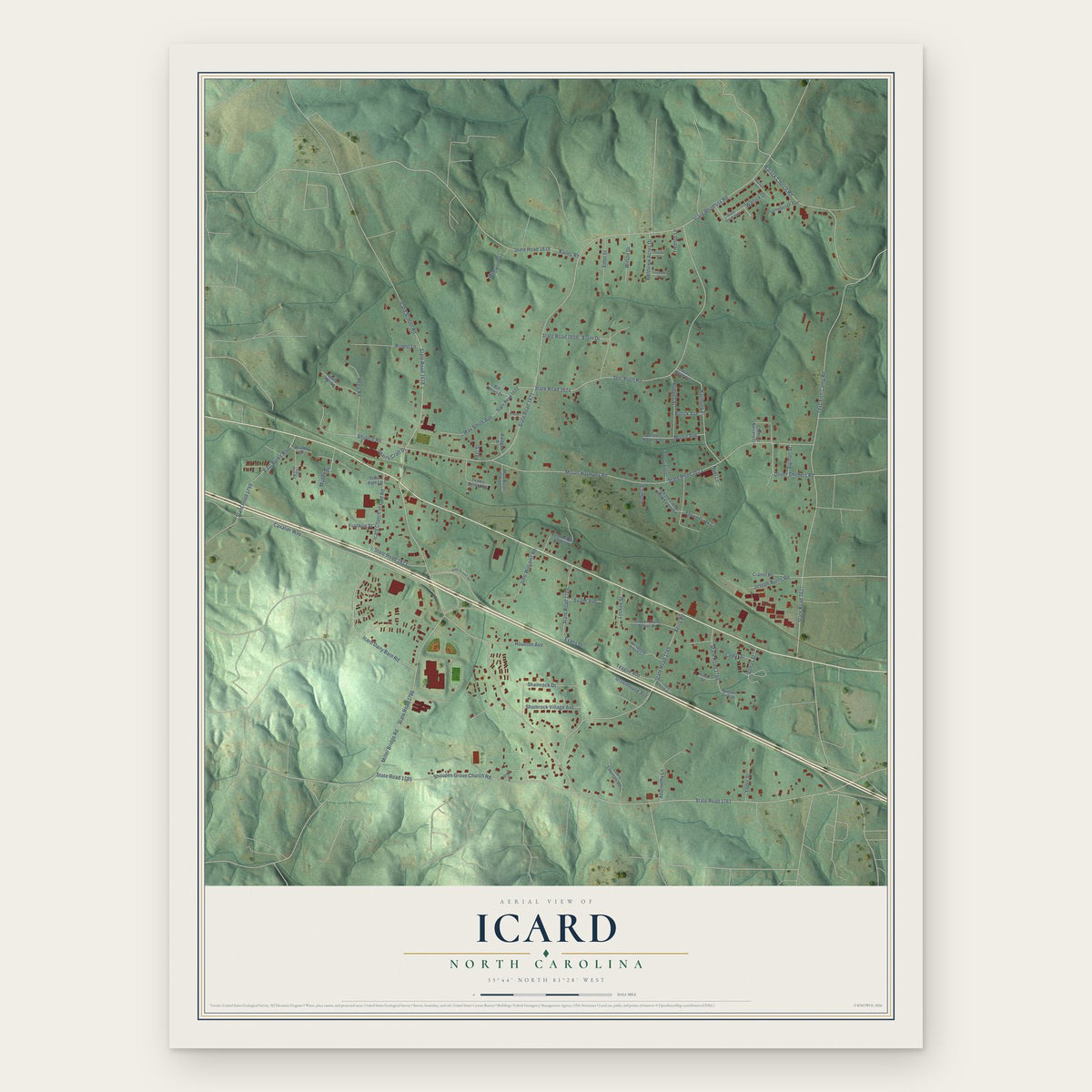 Icard, North Carolina map print, the full design