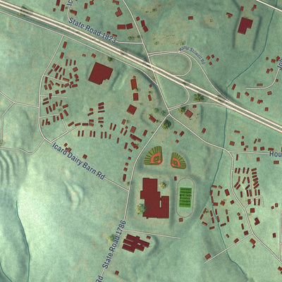 Close-up of the map of Icard, North Carolina print showing street and building detail
