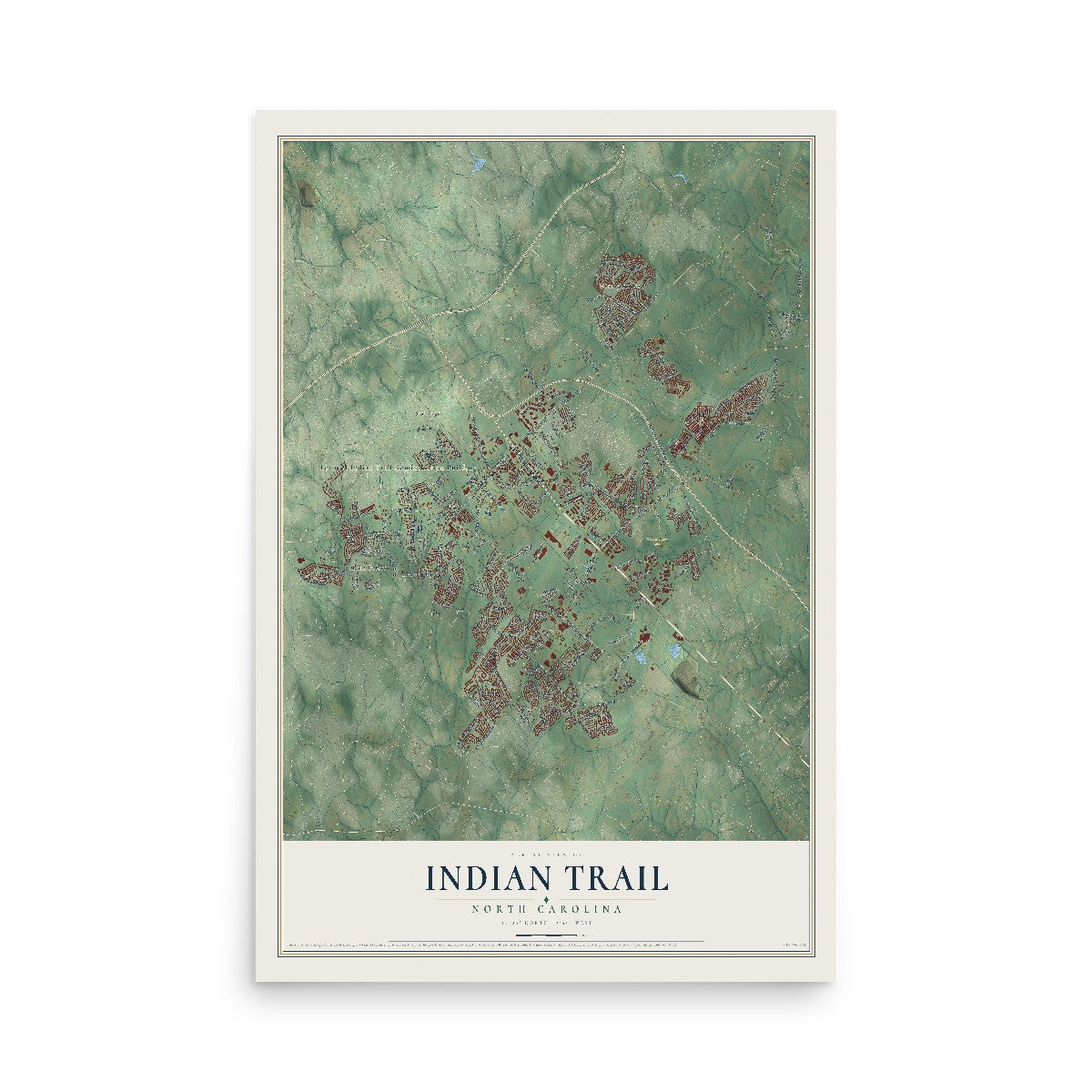 Map of Indian Trail, North Carolina, 12 x 18 inch unframed archival matte print