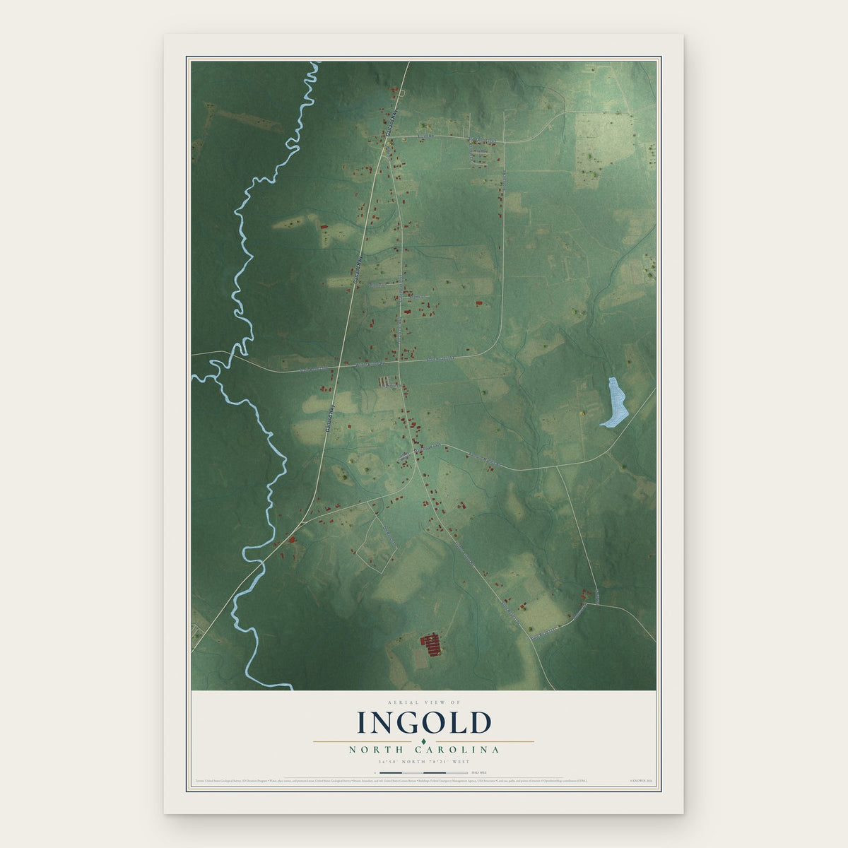 Ingold, North Carolina map print, the full design