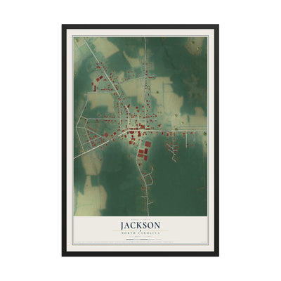 Map of Jackson, North Carolina, 12 x 18 inch print in a black wood frame