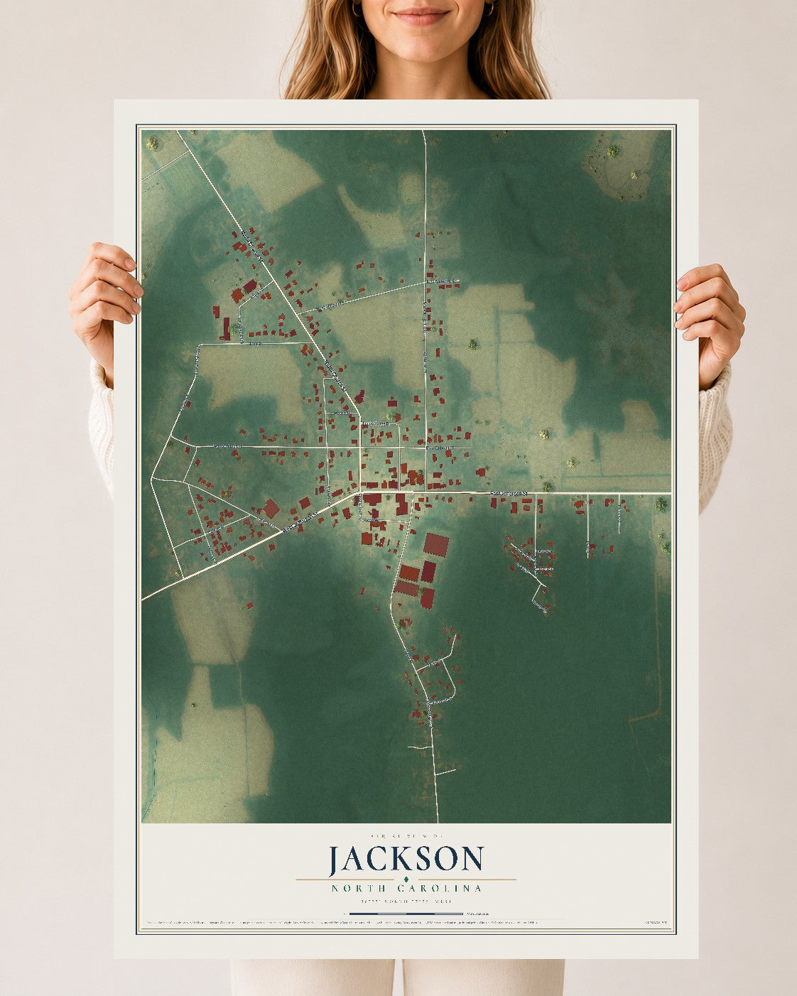 Map of Jackson, North Carolina, 24 x 36 inch unframed archival matte print