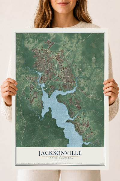 Map of Jacksonville, North Carolina, 18 x 24 inch unframed archival matte print