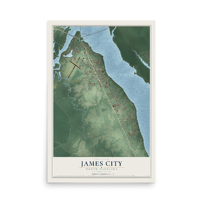 Map of James City, North Carolina, 12 x 18 inch unframed archival matte print