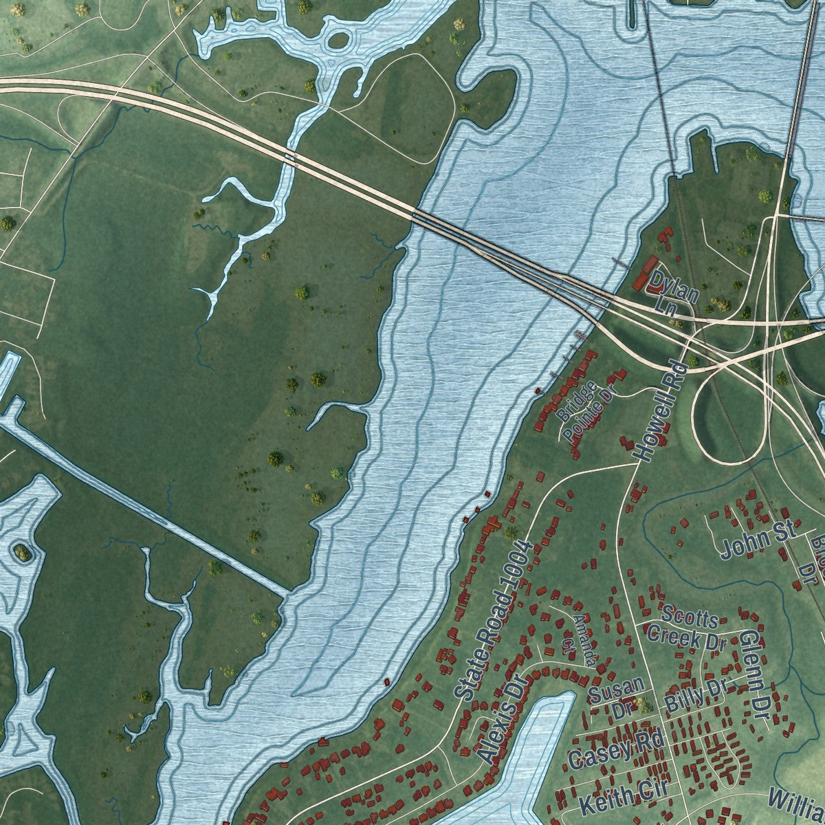 Second close-up of the map of James City, North Carolina print showing more streets and buildings