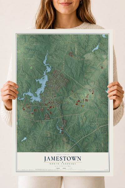 Map of Jamestown, North Carolina, 18 x 24 inch unframed archival matte print