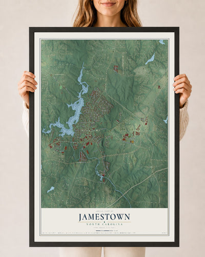 Map of Jamestown, North Carolina, 24 x 36 inch print in a black wood frame