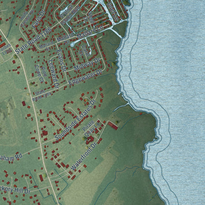 Close-up of the map of Jarvisburg, North Carolina print showing street and building detail