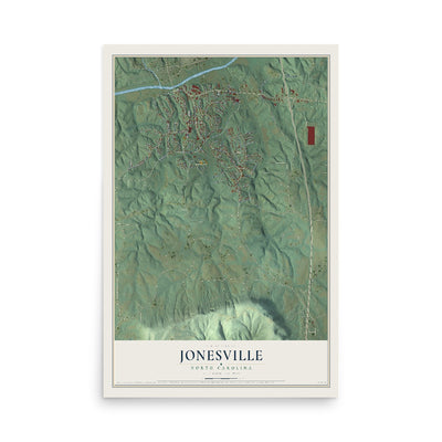 Map of Jonesville, North Carolina, 12 x 18 inch unframed archival matte print