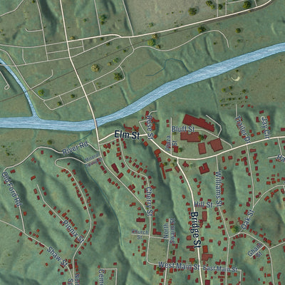 Close-up of the map of Jonesville, North Carolina print showing street and building detail