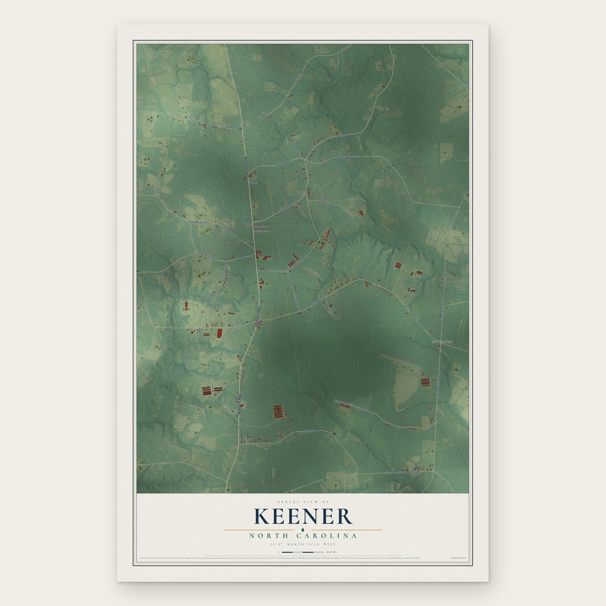 Keener, North Carolina map print, the full design