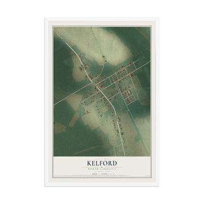 Map of Kelford, North Carolina, 12 x 18 inch print in a white wood frame