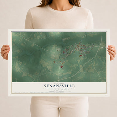Map of Kenansville, North Carolina, 12 x 18 inch unframed archival matte print