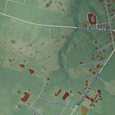 Second close-up of the map of Kenansville, North Carolina print showing more streets and buildings