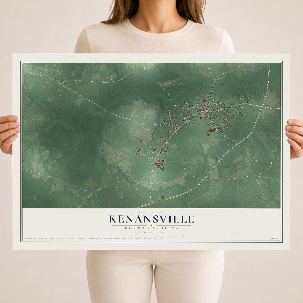 Map of Kenansville, North Carolina, 18 x 24 inch unframed archival matte print