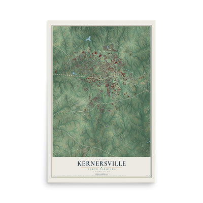 Map of Kernersville, North Carolina, 12 x 18 inch unframed archival matte print