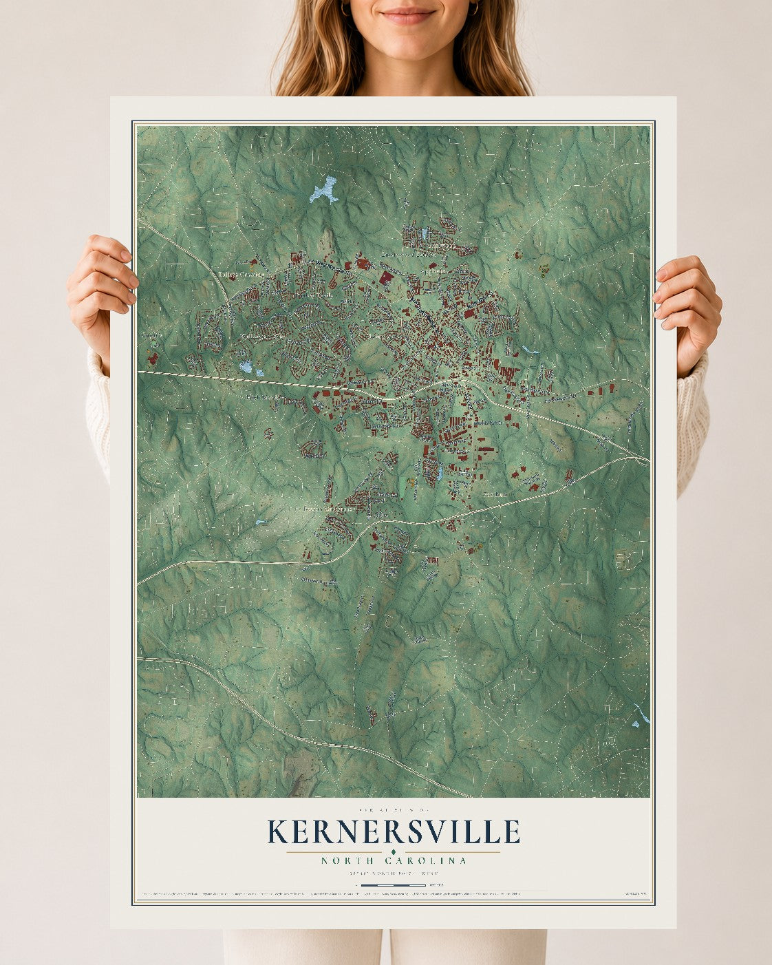 Map of Kernersville, North Carolina, 24 x 36 inch unframed archival matte print