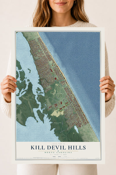 Map of Kill Devil Hills, North Carolina, 18 x 24 inch unframed archival matte print