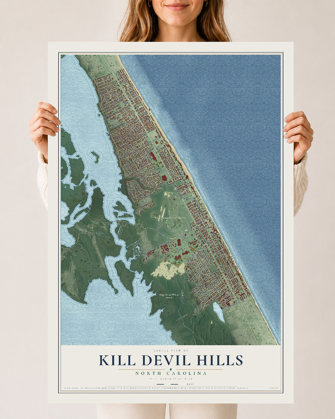 Map of Kill Devil Hills, North Carolina, 24 x 36 inch unframed archival matte print