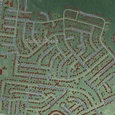 Second close-up of the map of Kings Grant, North Carolina print showing more streets and buildings